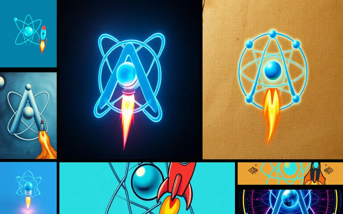 AI-generated images of React and Astro's logo together, arranged in a grid
