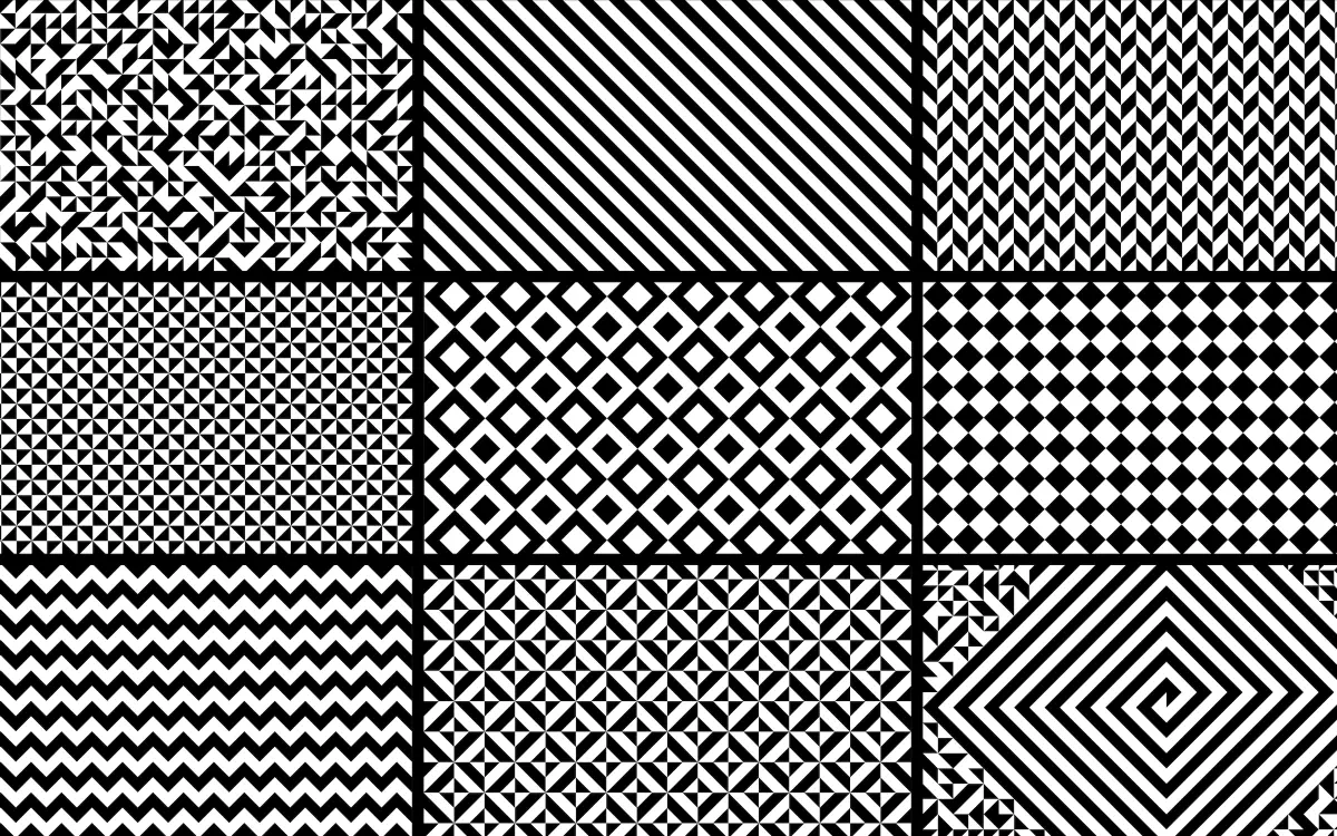 9 different patterns formed on a grid of Truchet tiles